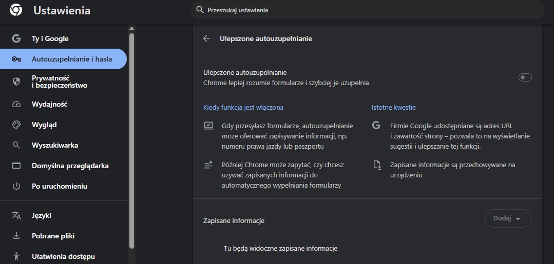 Ulepszone autouzupełnianie w Google Chrome