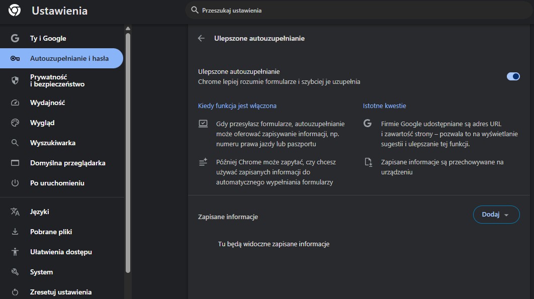 Ulepszone autouzupełnianie w Google Chrome