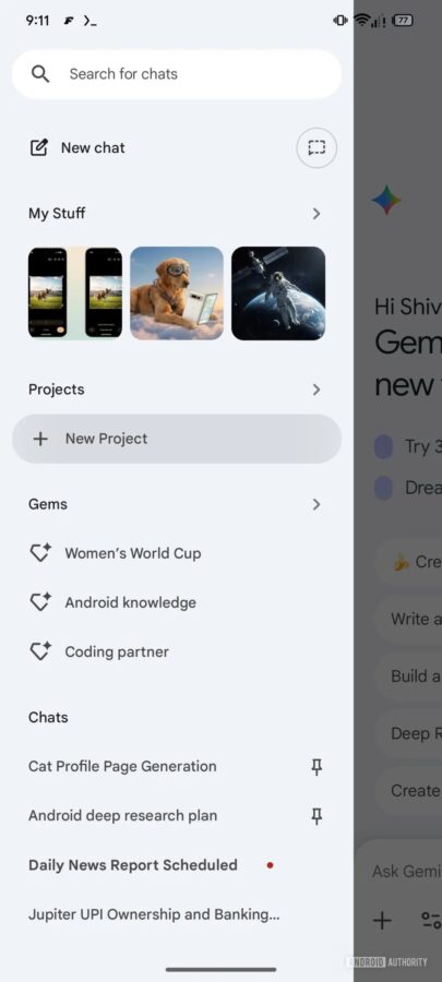 Google Gemini funkcja projekty