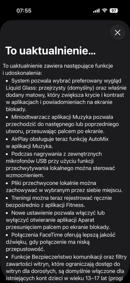Aktualizacja iOS 26.1