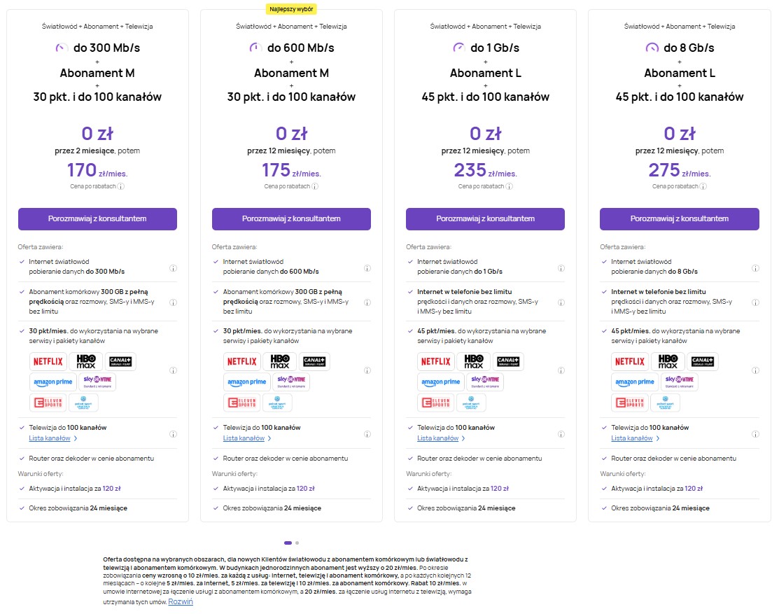 Oferta kompleksowa - światłowód, telewizja, abonament komórkowy, Play