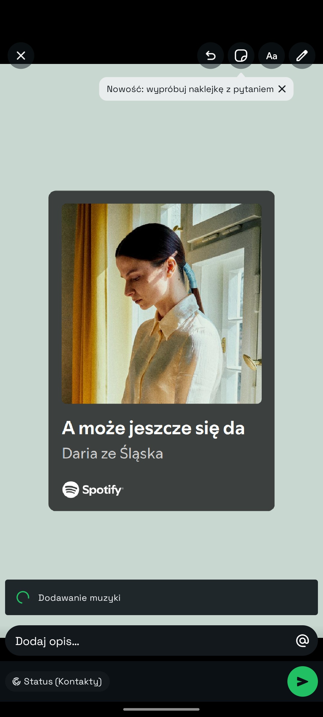 Udostępnianie utworu ze Spotify w Statusie WhatsApp