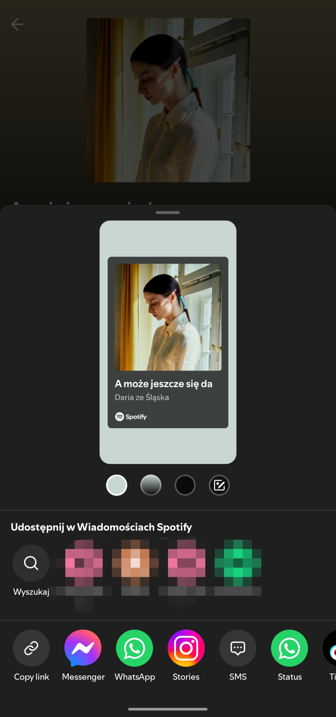 Udostępnianie utworu ze Spotify w Statusie WhatsApp