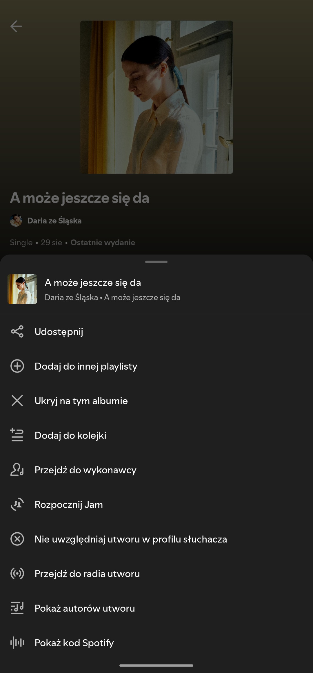 Udostępnianie utworu ze Spotify w Statusie WhatsApp