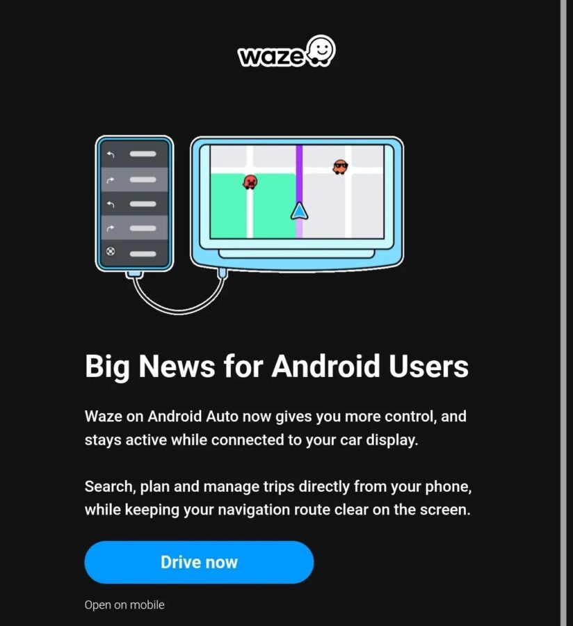 Waze w Android Auto także na ekranie smartfona