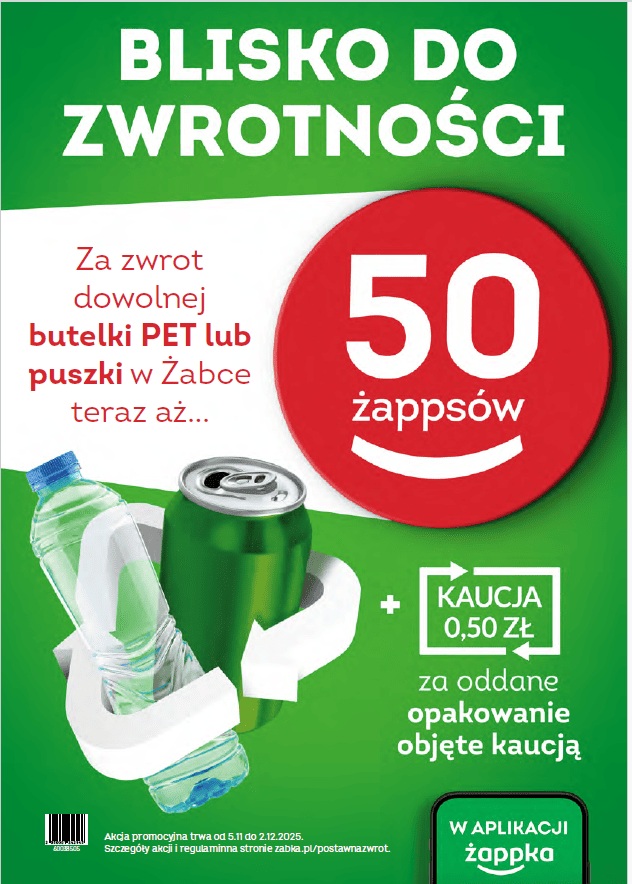 Żabka, system kaucyjny, zwrot butelek, puszek, opakowań po napojach