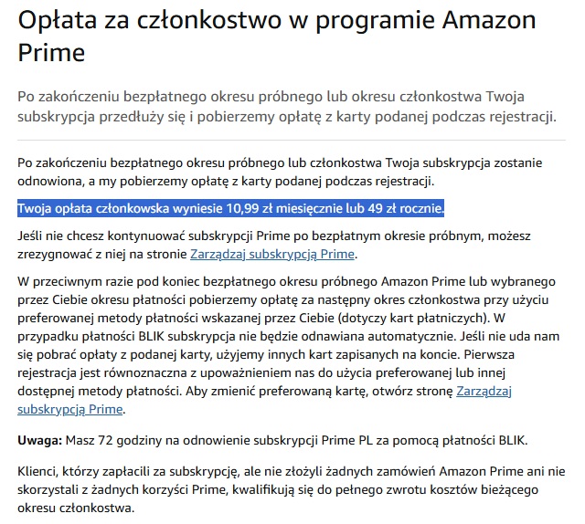 informacja na temat cen amazon prime w 2025 roku
