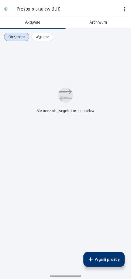 PKO Bank Polski, aplikacja IKO, screen, Prośba o przelew Blik