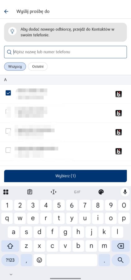 PKO Bank Polski, aplikacja IKO, screen, Prośba o przelew Blik