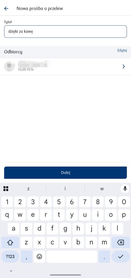 PKO Bank Polski, aplikacja IKO, screen, Prośba o przelew Blik