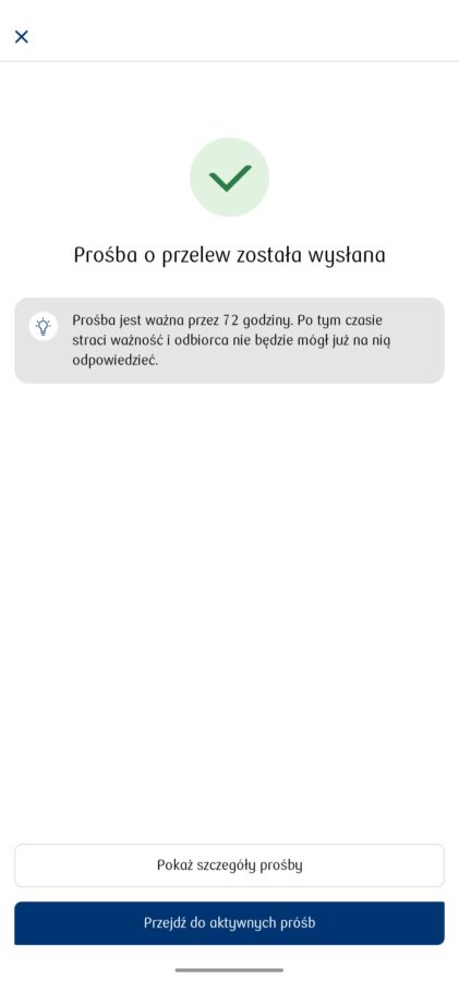 PKO Bank Polski, aplikacja IKO, screen, Prośba o przelew Blik