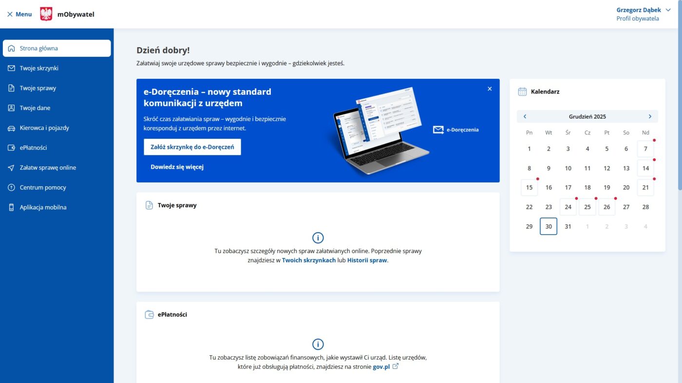 komunikat zachęcający do założenia skrzynki do e-Doręczeń na platformie mobywatel.gov.pl
