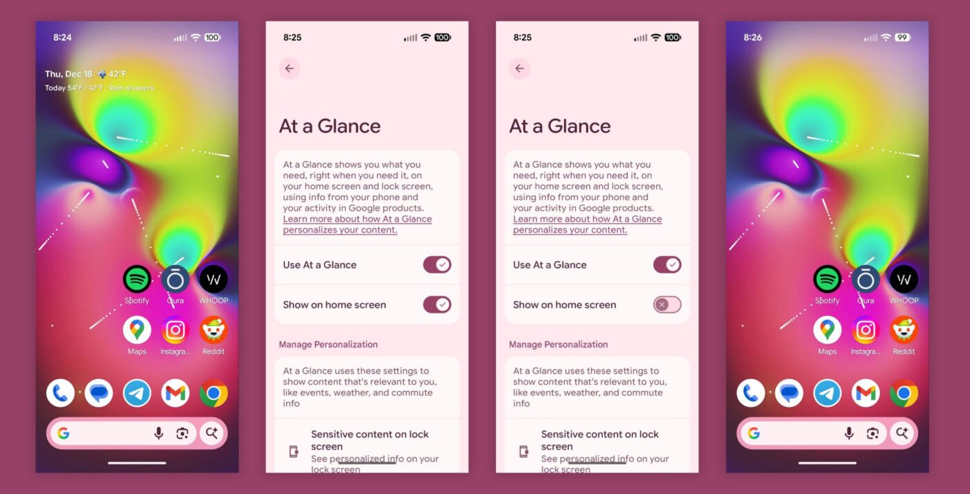 Google Pixel przełącznik wyłączenie At a Glance