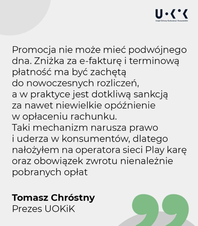 UOKiK, kara, Play, odebranie rabatów za e-fakturę i terminową płatność