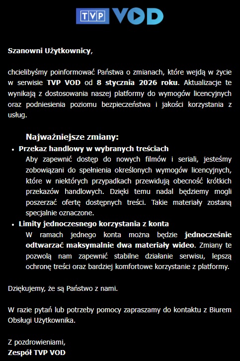 Mail TVP VOD do użytkowników