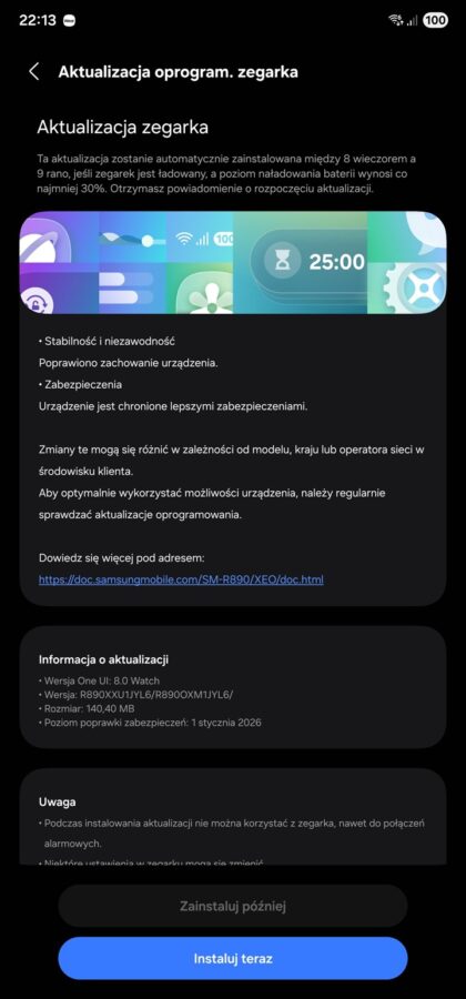 aktualizacja dla smartwatcha samsung galaxy watch 4 classic sm-r890