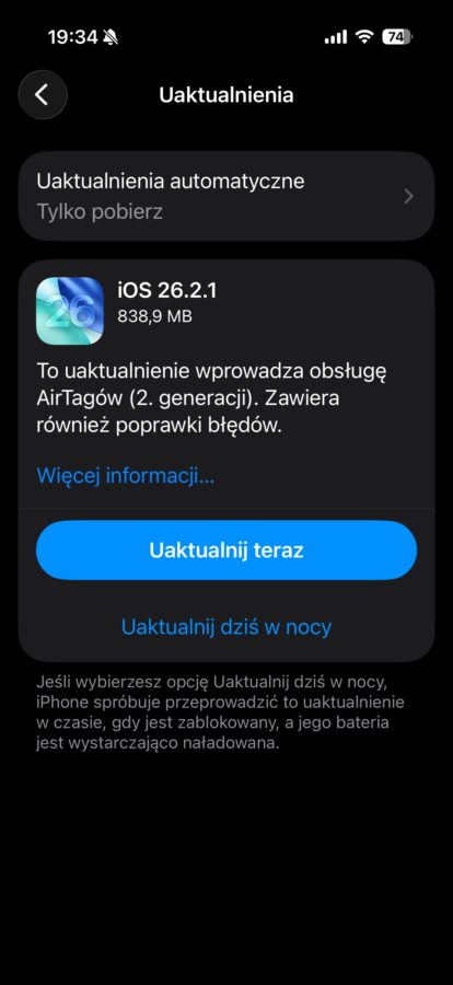 Aktualizacja do iOS 26.2.1 źródło tabletowo.pl