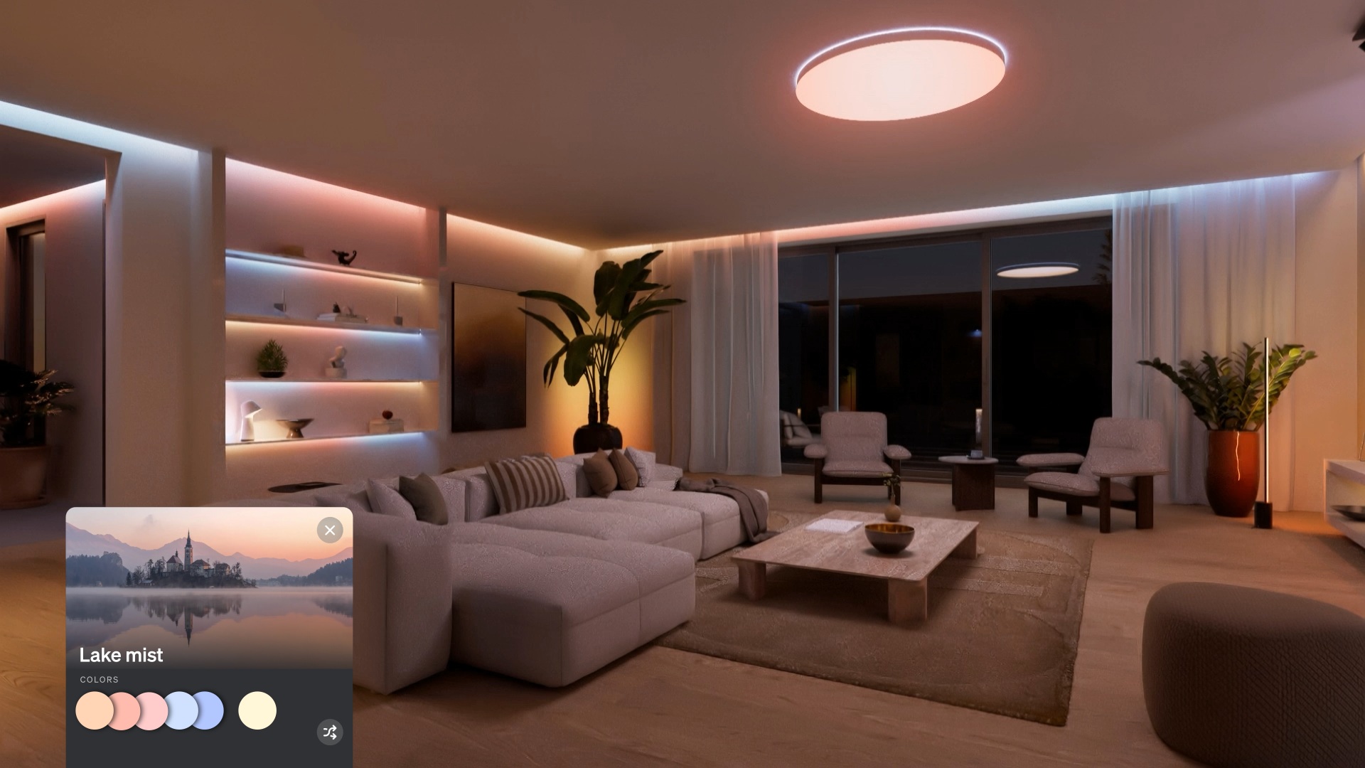 Mgła nad jeziorem, oświetlenie Philips Hue