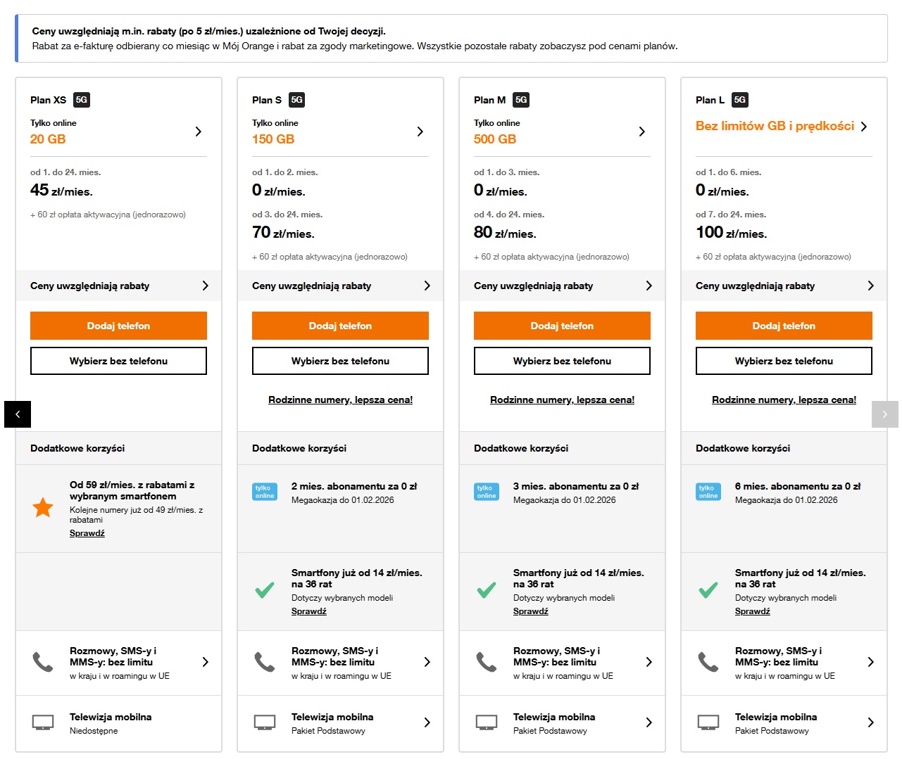 nowy cennik orange od stycznia 2026 roku abonament dla nowego numeru