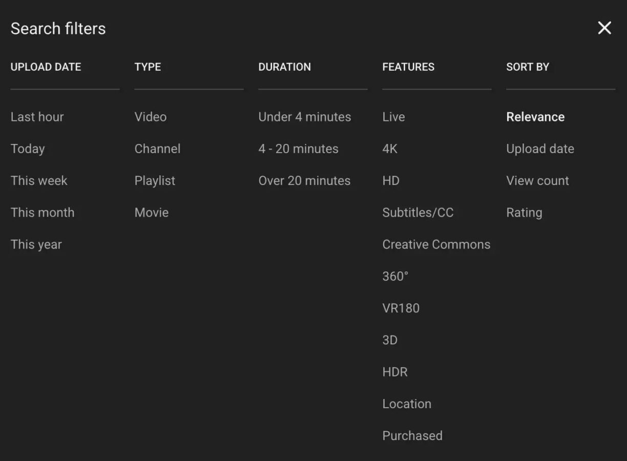 Zmiany w filtrach wyszukiwania na YouTube