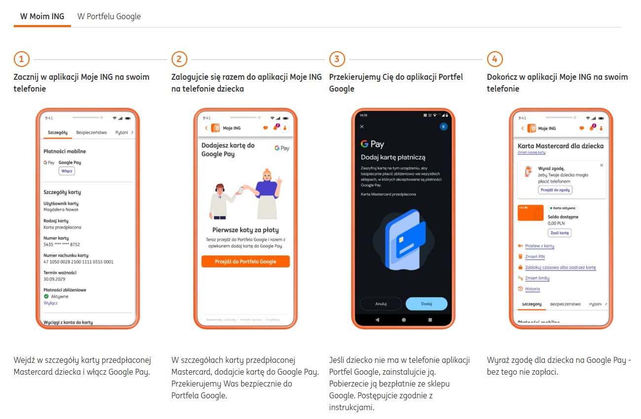 Jak dodać kartę dziecka do Google Pay w ING Bank Śląśki