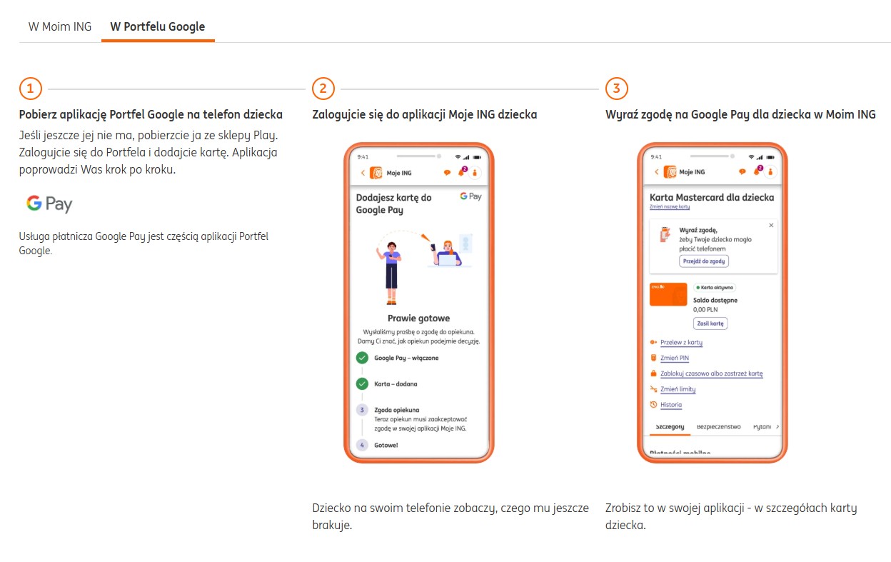 Jak dodać kartę dziecka do Google Pay w ING Bank Śląśki