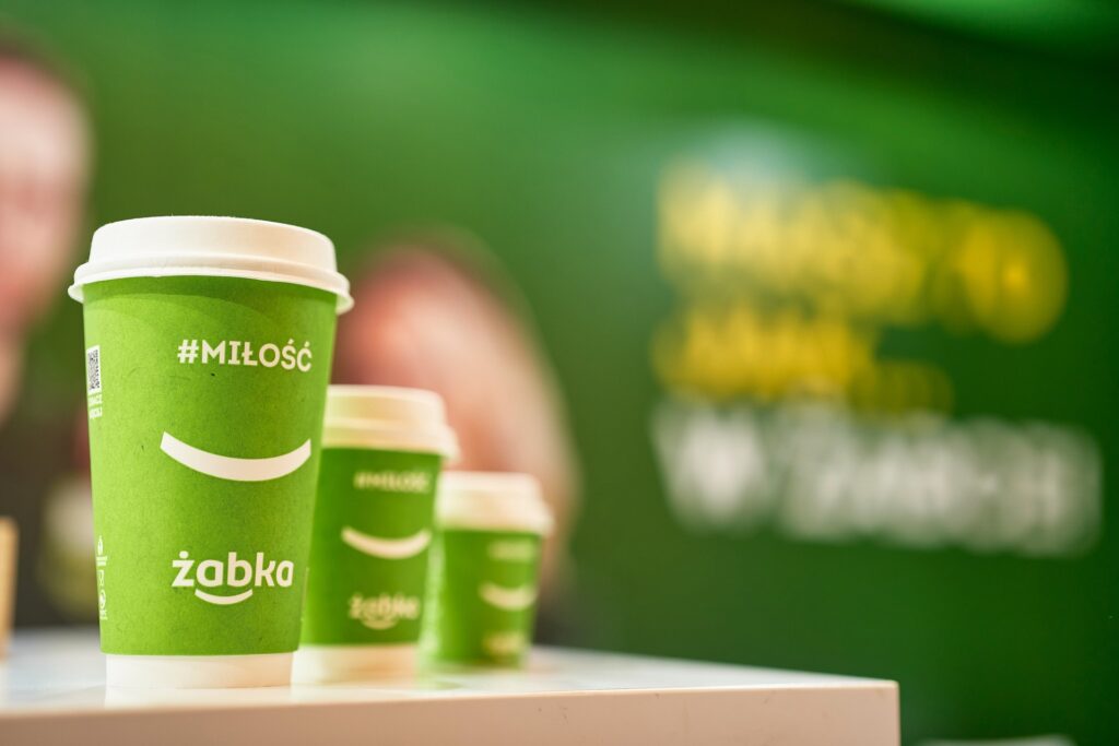 Żabka, logo, kawa, kubek