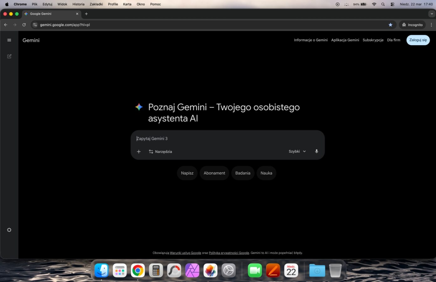 Gemini w Google Chrome