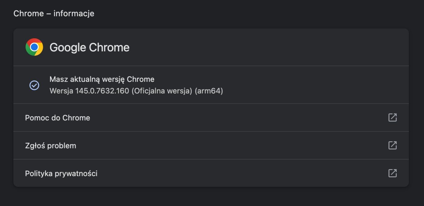 Google Chrome aktualizacja