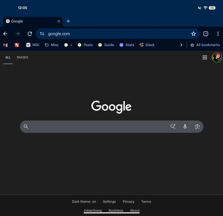 Google Chrome pasek zakładek tablety i składane smartfony z Androidem