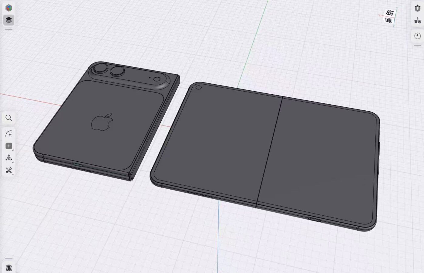rendery cad pokazujące, jak będzie wyglądać składany iphone fold lub iphone ultra