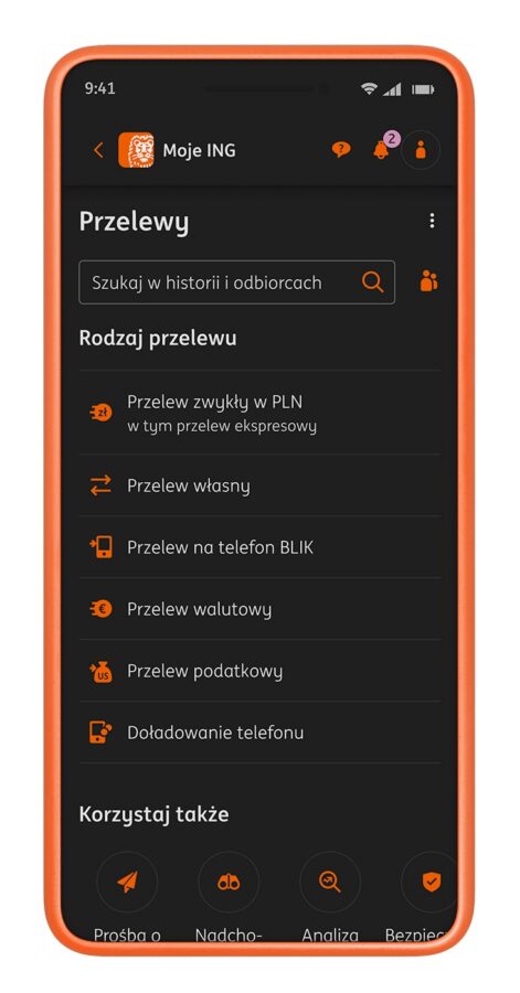 aplikacja Moje ING z trybem ciemnym