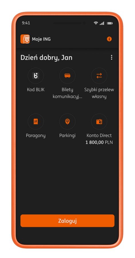 aplikacja Moje ING z trybem ciemnym