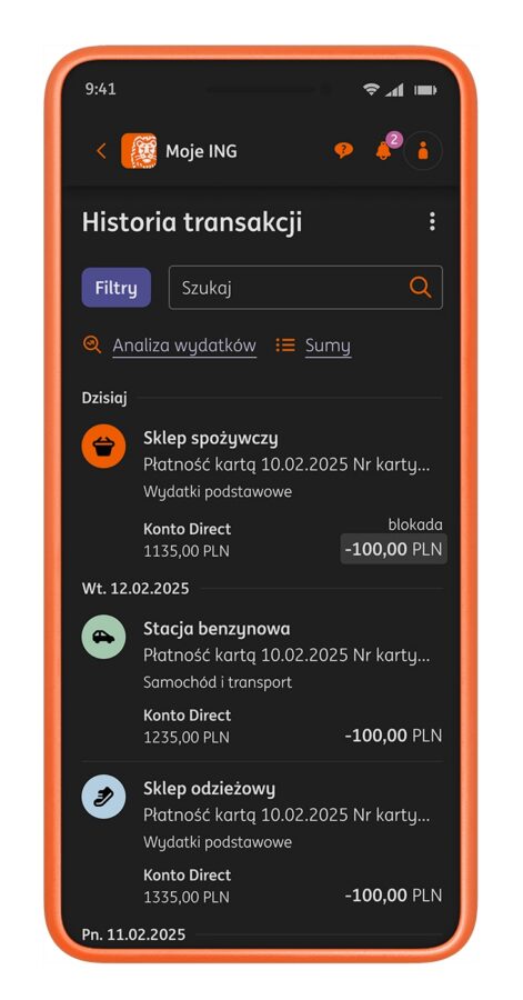 aplikacja Moje ING z trybem ciemnym