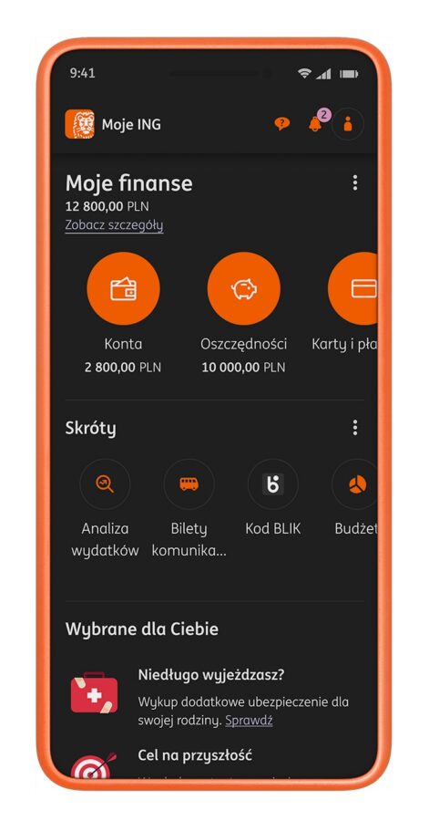 aplikacja Moje ING z trybem ciemnym