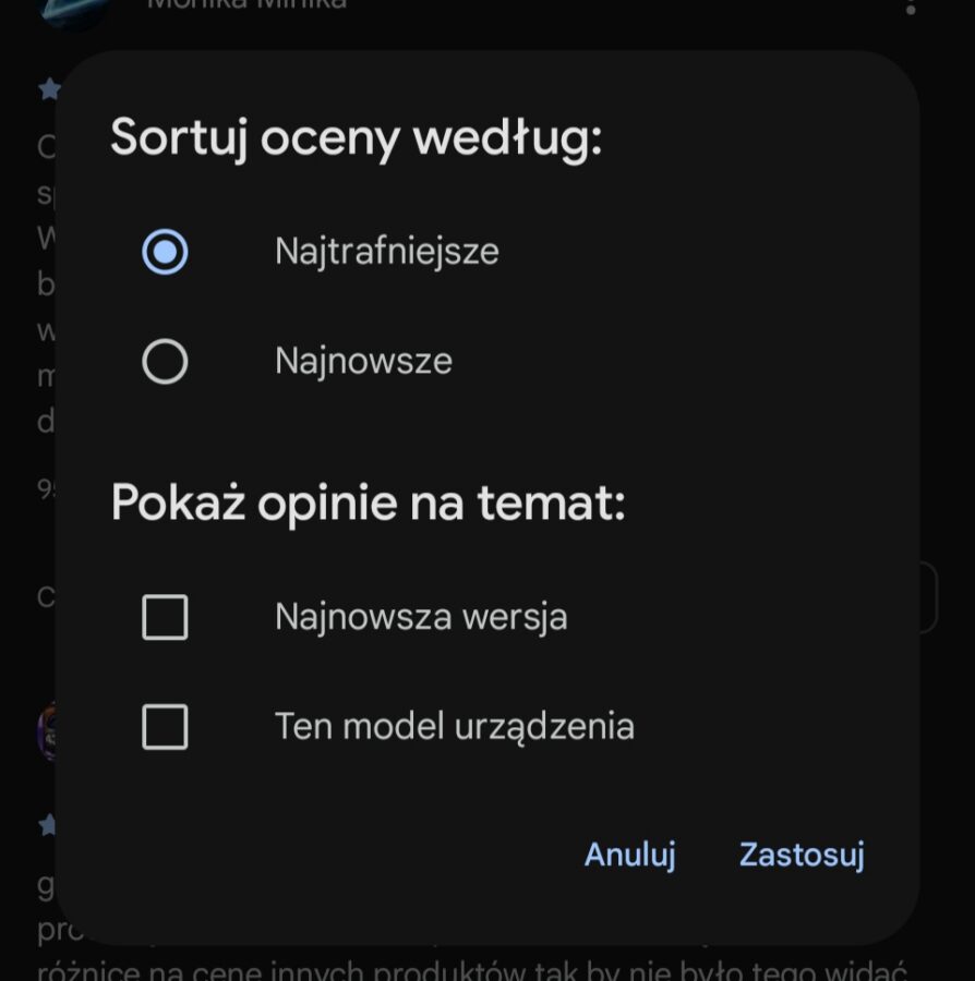 Google Play ten model urządzenia