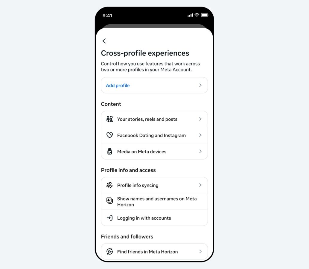 konto meta account ustawienia