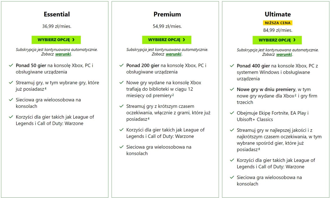 xbox game pass nowy cennik