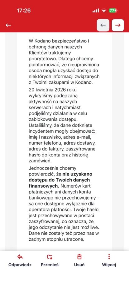 Sklep Kodano atak hakerski