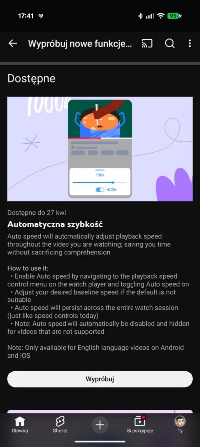 YouTube automatyczna szybkość