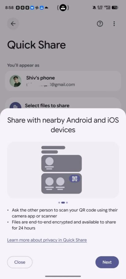 Android udostępnianie plików kod QR iPhone