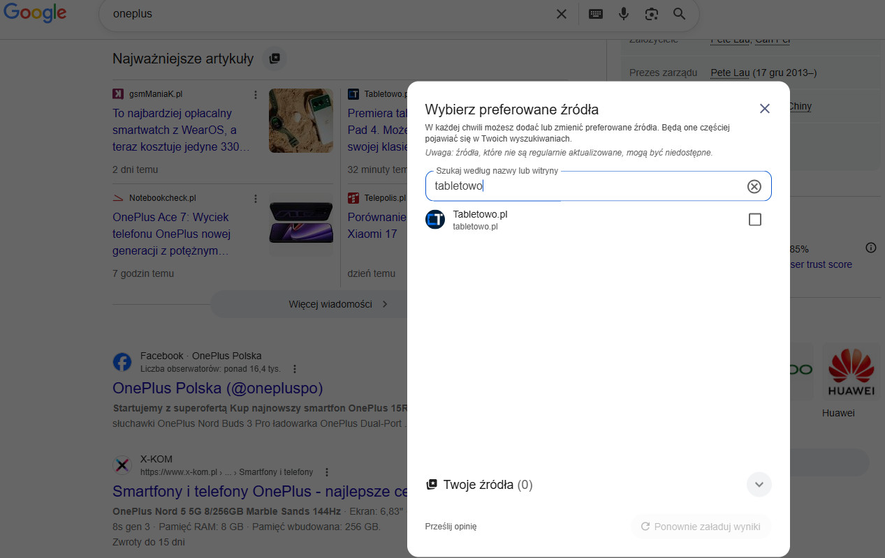 preferowane źródła w wyszukiwarce Google