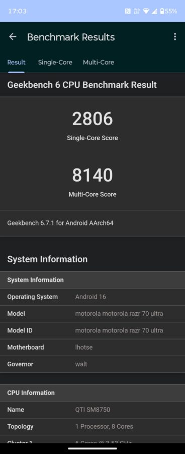 Motorola Razr 70 Ultra Benchmark