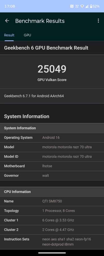 Motorola Razr 70 Ultra Benchmark