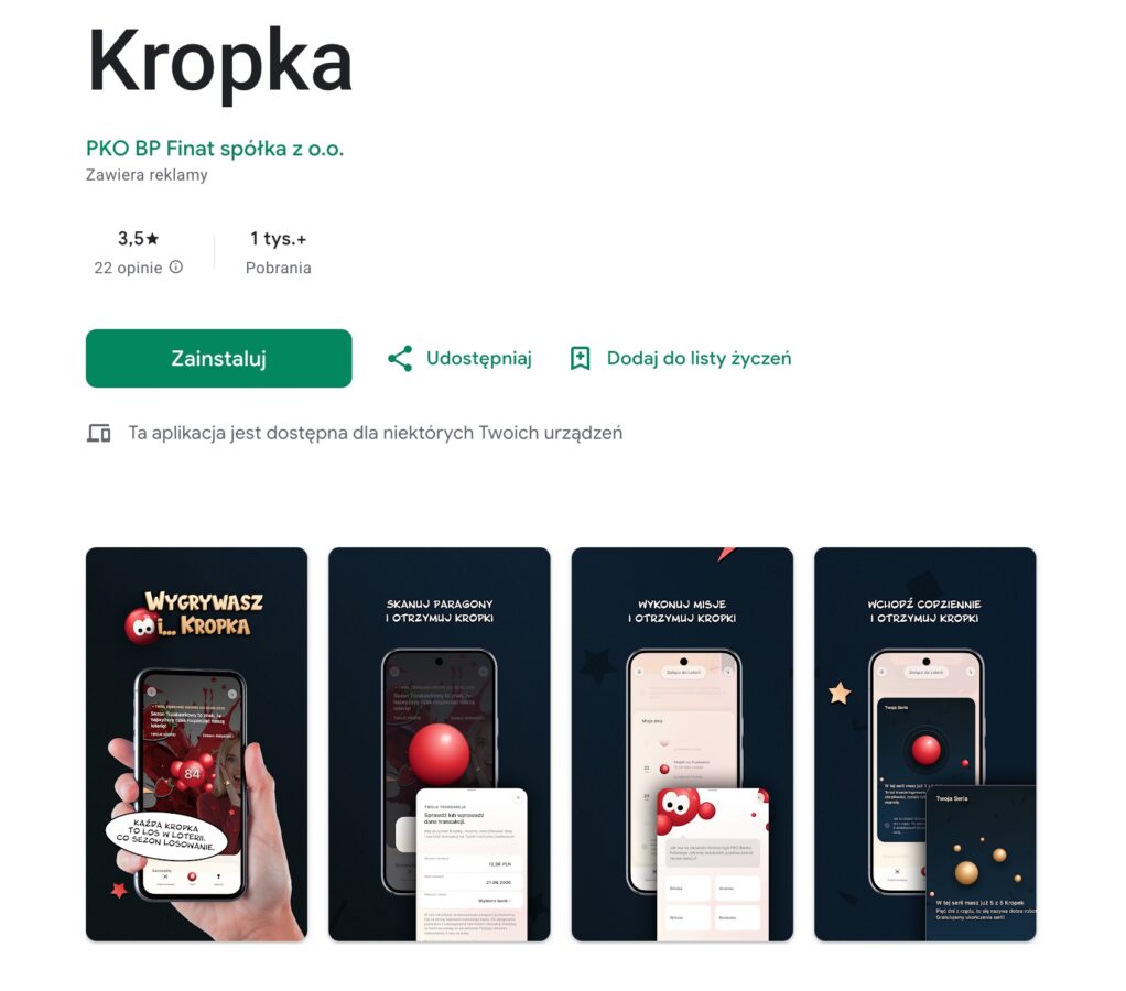 Aplikacja Kropka w Google Play