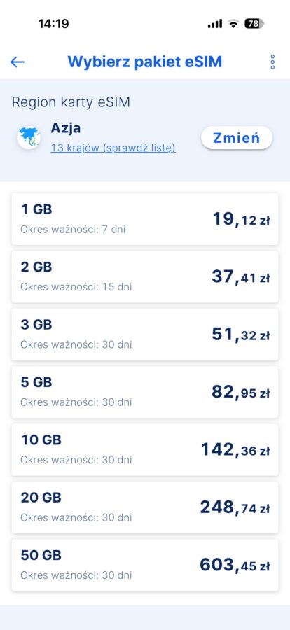 cennik eSIM w aplikacji banku Erste źródło tabletowo.pl