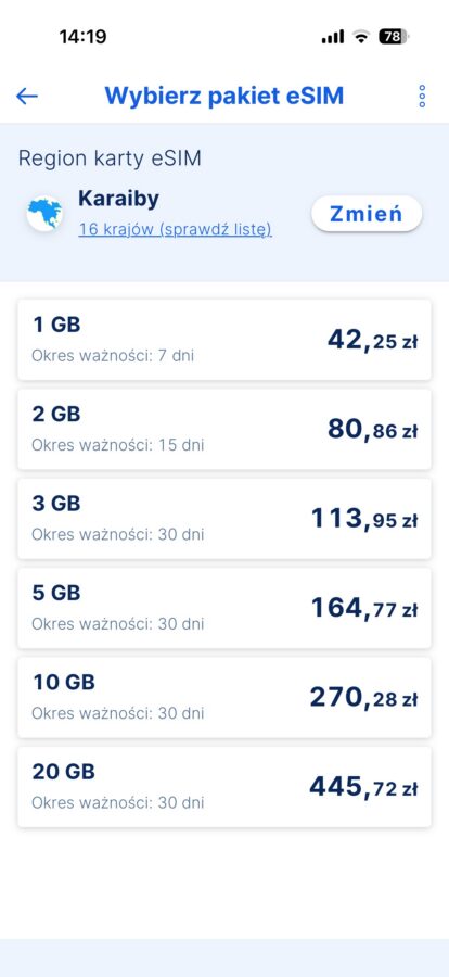 cennik eSIM w aplikacji banku Erste źródło tabletowo.pl