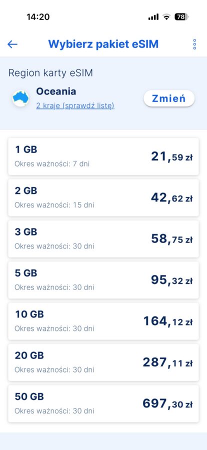 cennik eSIM w aplikacji banku Erste źródło tabletowo.pl