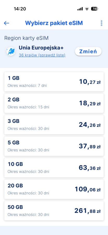cennik eSIM w aplikacji banku Erste źródło tabletowo.pl