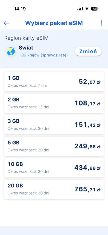 cennik eSIM w aplikacji banku Erste źródło tabletowo.pl